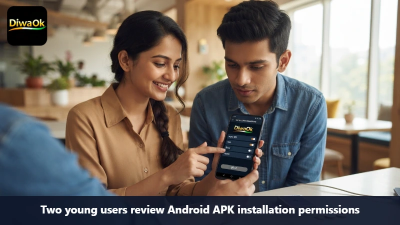 Two young users review Android APK installation permissions