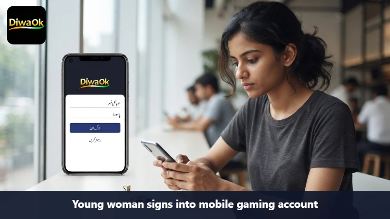 Young woman signs into mobile gaming account